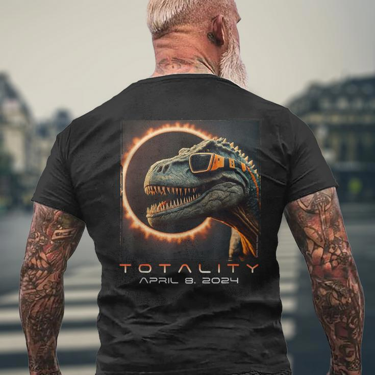 Fun Dinosaur T-Rex Totality April 8 2024 Total Solar Eclipse Men's T-shirt Back Print Gifts for Old Men