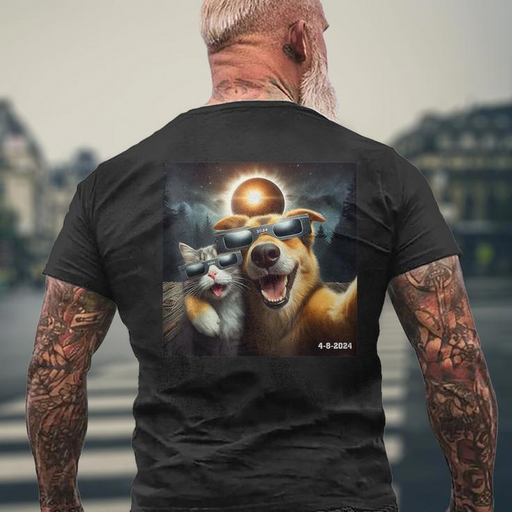 Cat And Dog Selfie With Solar 2024 Eclipse Wearing Men's T-shirt Back Print Gifts for Old Men