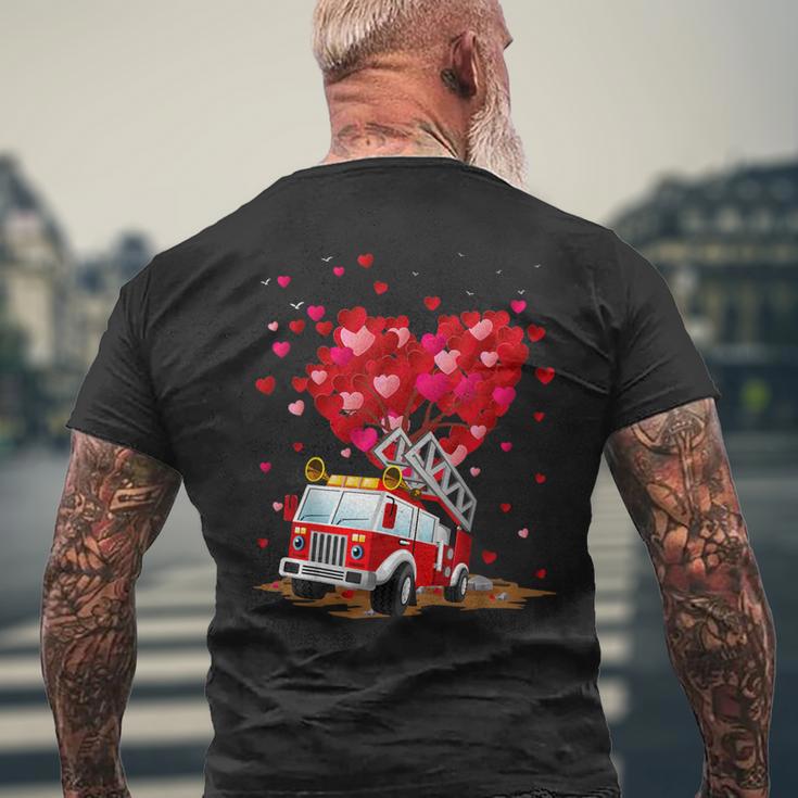 Fire Truck Lover Heart Shape Fire Truck Valentines Day Men's T-shirt Back Print Gifts for Old Men