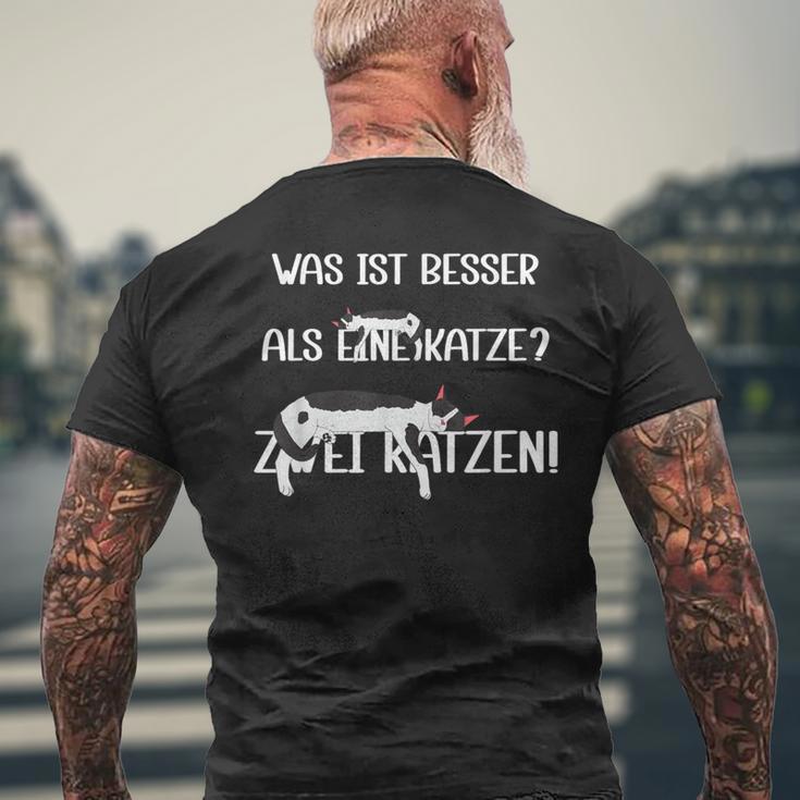 Was Ist Besser Als Eine Katze Zwei Katzen German T-Shirt mit Rückendruck Geschenke für alte Männer