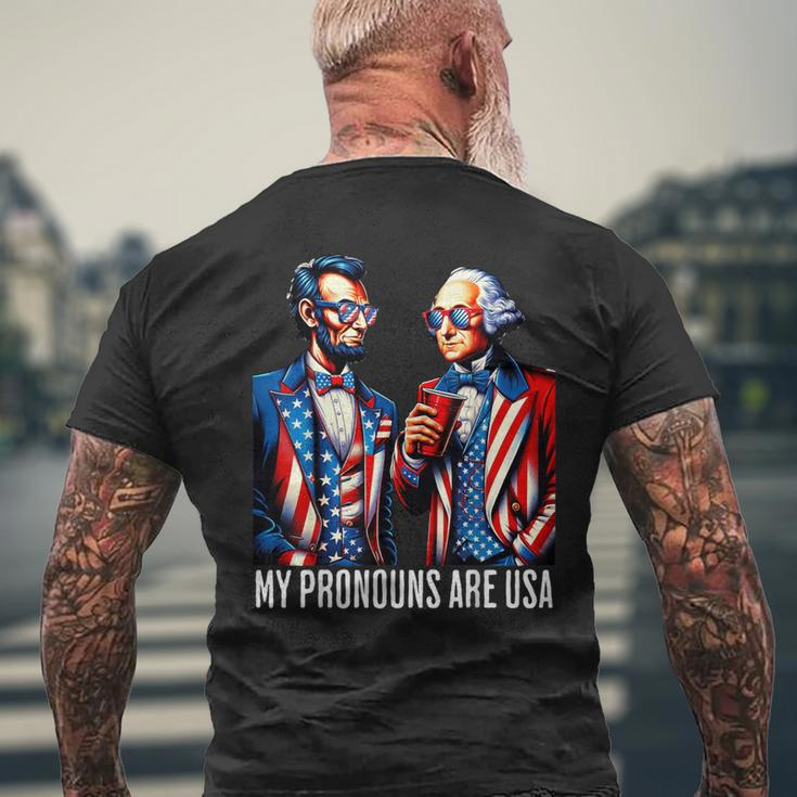 Lincoln Washington 4Th Of July Patriotic Pronouns Usa Men's T-shirt Back Print Gifts for Old Men