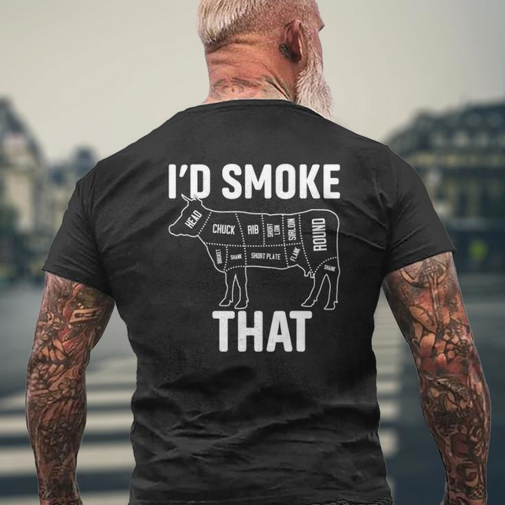 Retro Bbq Party Smoker Chef Dad I'd Smoke That Mens Back Print T-shirt Gifts for Old Men