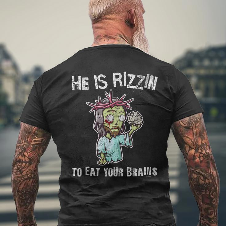 Zombie Jesus He Is Risen Easter Rizzin Eat Your Brains Men's T-shirt Back Print Gifts for Old Men
