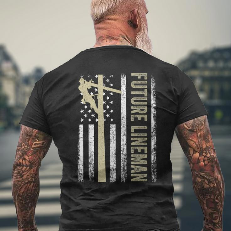 Future Lineman American Flag Electric Cable 4Th Of July Men's T-shirt Back Print Gifts for Old Men