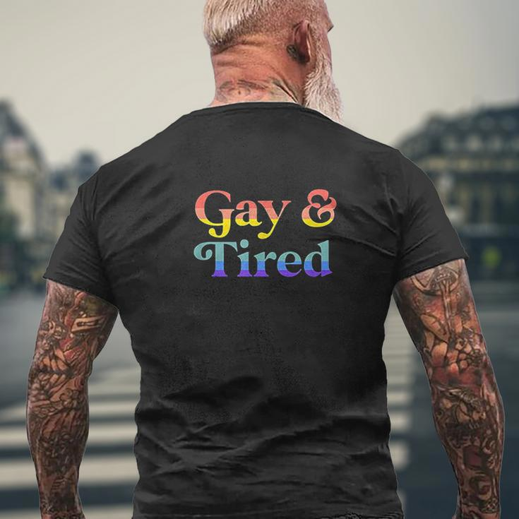 Gay And Tired LGBTQIA Retro Aesthetic Lesbian Pride Flag Mens Back Print T-shirt Gifts for Old Men
