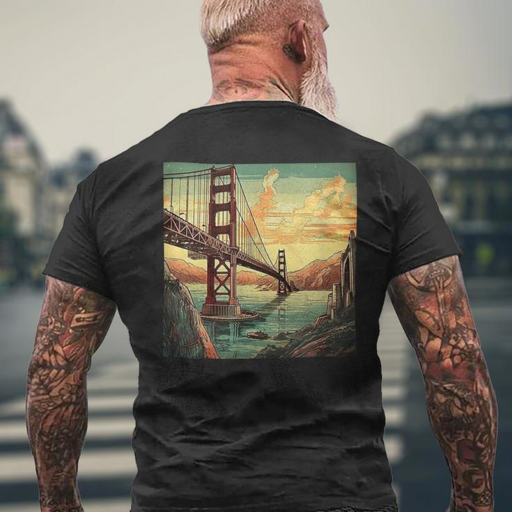 Golden Gate Bridge Sky Colorful Illustration Vintage Graphic Men's T-shirt Back Print Gifts for Old Men