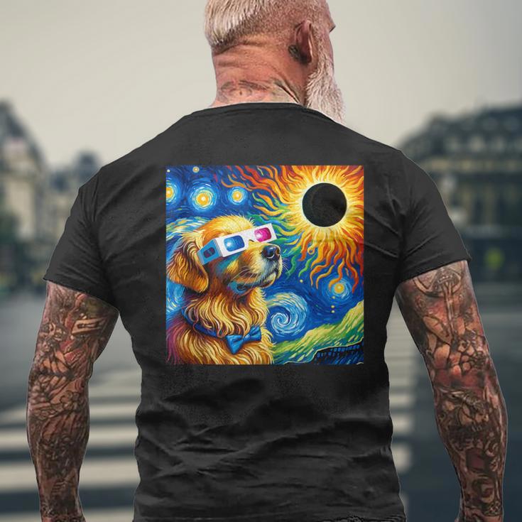 Golden Retriever Solar Eclipse 2024 Van Gogh Starry Night Men's T-shirt Back Print Gifts for Old Men