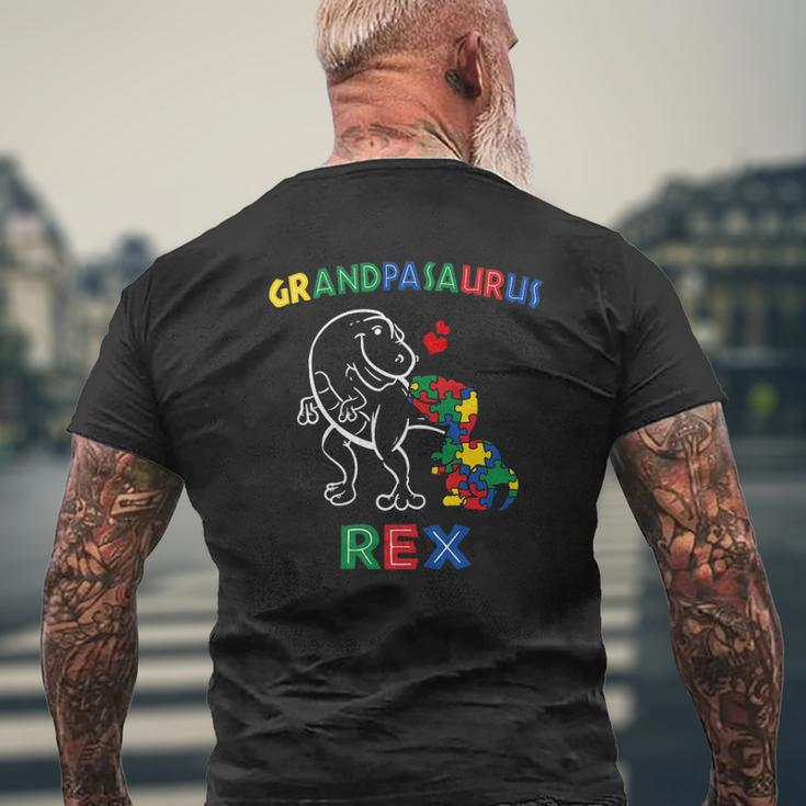 Grandpasaurus Autism Awareness Grandpa Dinosaur Grandfather Mens Back Print T-shirt Gifts for Old Men