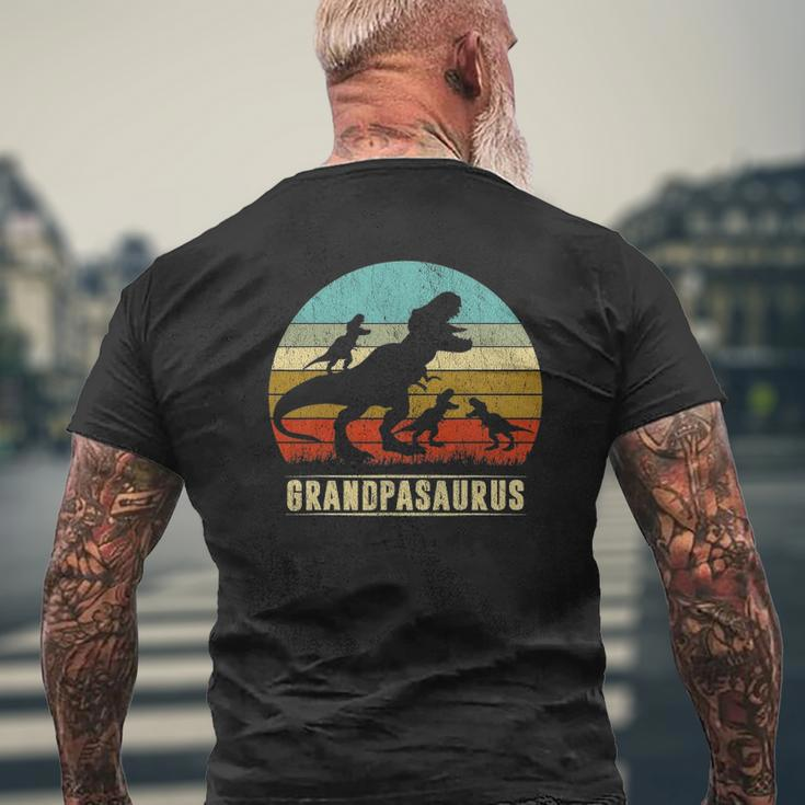 Grandpasaurus Rex Grandpa Dinosaur 3 Three Kids Father's Day Mens Back Print T-shirt Gifts for Old Men