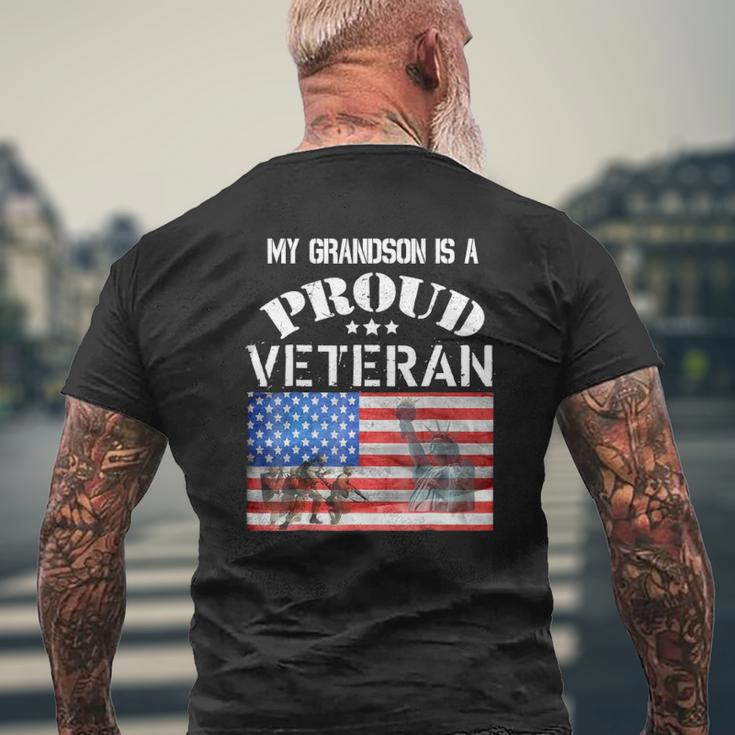 My Grandson Is A Proud Veteran American Flag Soldiers Tee Mens Back Print T-shirt Gifts for Old Men