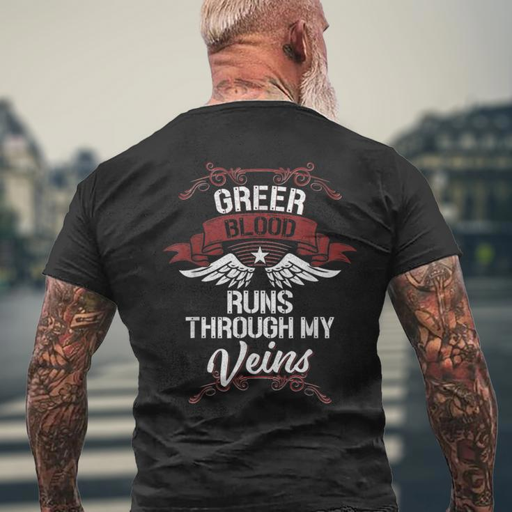 Greer Blood Runs Through My Veins Last Name Family Men's T-shirt Back Print Gifts for Old Men
