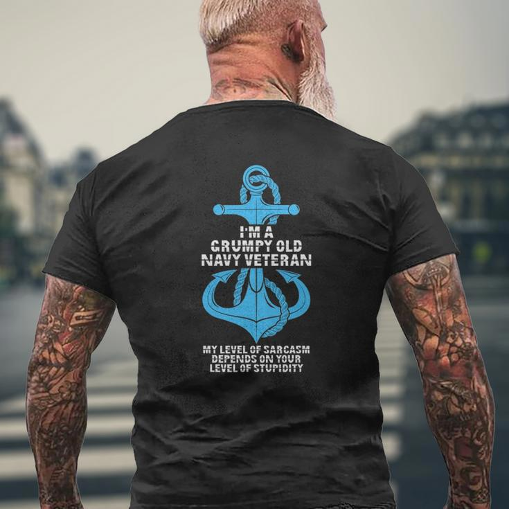 Grumpy Old Vet Navy Vet Sarcasm Depends On Stupidity Mens Back Print T-shirt Gifts for Old Men