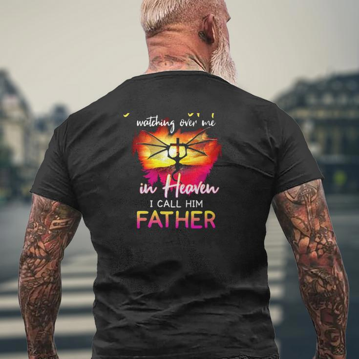 I Have A Guardian Angel Watching Over Me In Heaven I Call Him Father Christian Cross With Dragon Mens Back Print T-shirt Gifts for Old Men