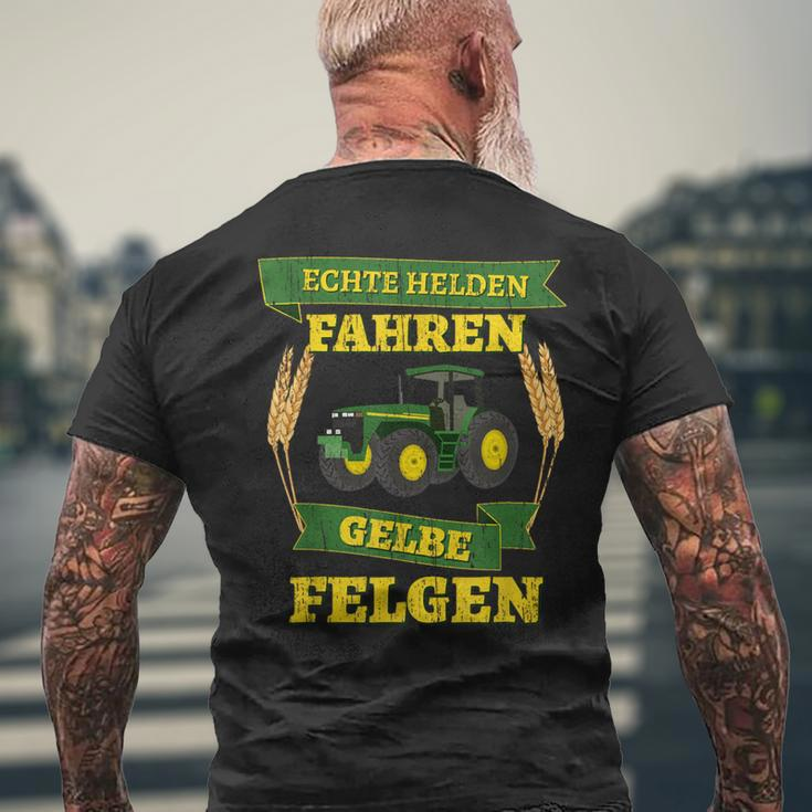 Gülle Evolution Biobauer Echte Helden Fahren Yellow Rims Short-Sleeved T-Shirt mit Rückendruck Geschenke für alte Männer