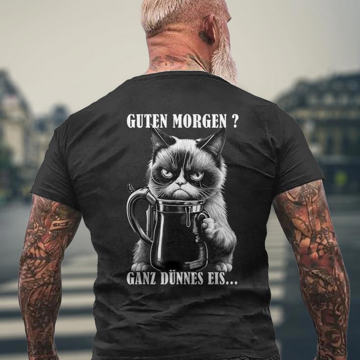 Guten Morgen Ganz Thin Eis German Language Cat Kaffee Black T-Shirt mit Rückendruck Geschenke für alte Männer