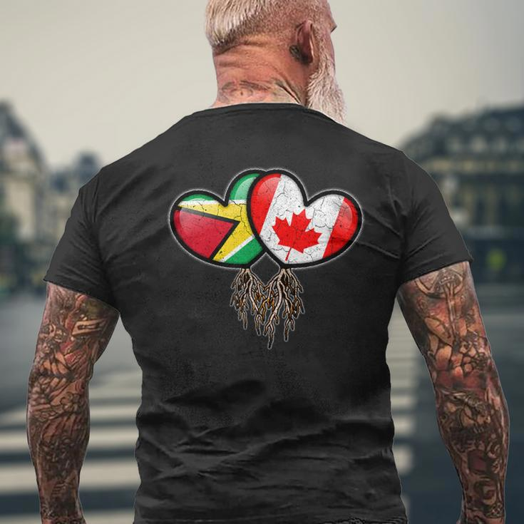 Guyanese Canadian Flags Inside Hearts With Roots Men's T-shirt Back Print Gifts for Old Men