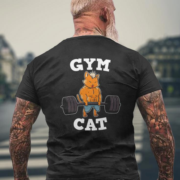 Gym Cat Fitness Deadlift Weights Exercise Kitten Idea Mens Back Print T-shirt Gifts for Old Men