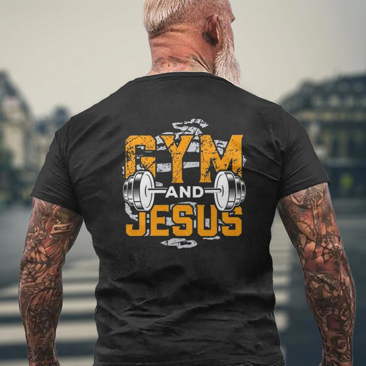 Gym And Jesus Jesus Workout Jesus Christian Fitness Mens Back Print T-shirt Gifts for Old Men