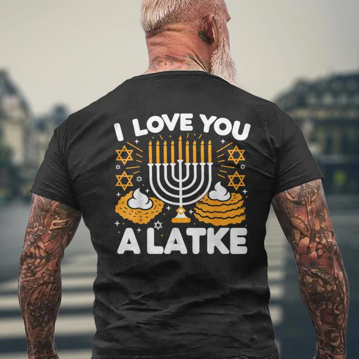 Hanukkah I Love You A Latke Pajamas Chanukah Hanukkah Pjs Men's T-shirt Back Print Gifts for Old Men