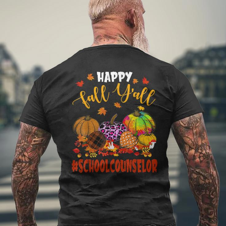 Happy Fall Yall School Counselor Pumpkin Plaid Leopard Mens Back Print T-shirt Gifts for Old Men