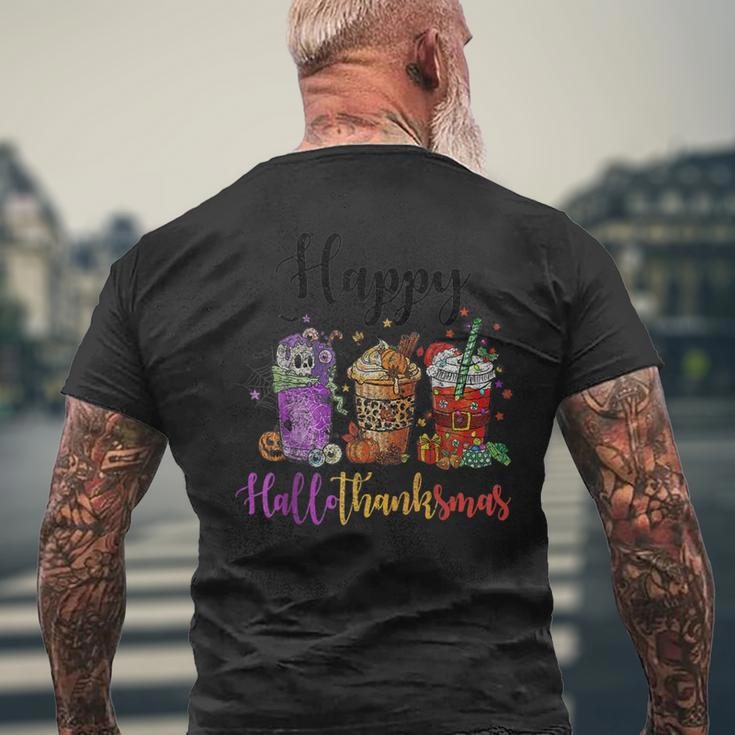 Happy Hallothanksmas Coffee Latte Halloween Thanksgiving V15 Mens Back Print T-shirt Gifts for Old Men