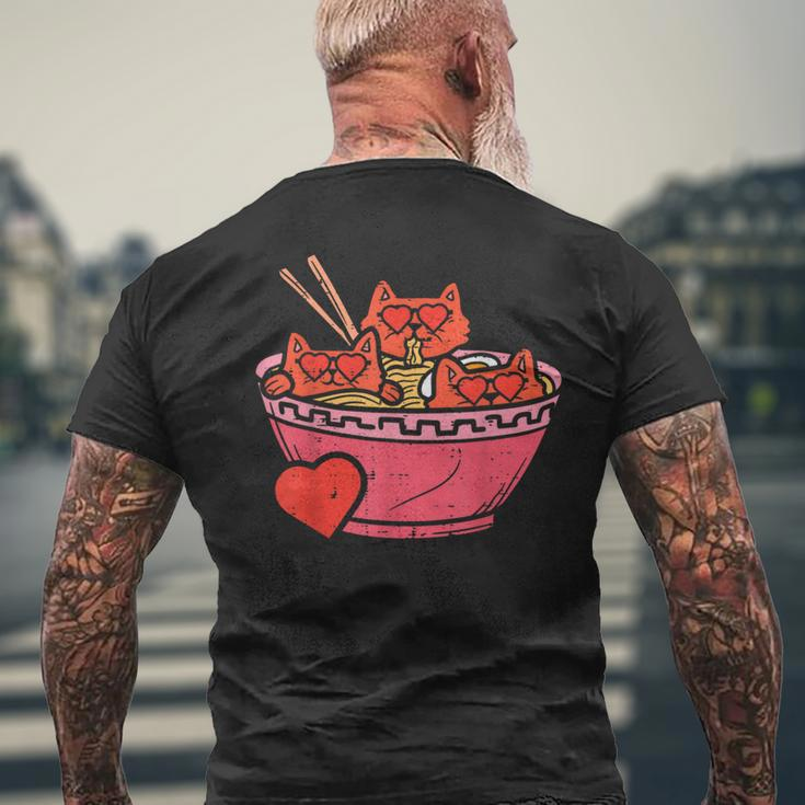 Heart Cats Ramen Noodles Anime Cute Valentines Day Kitten Men's T-shirt Back Print Gifts for Old Men