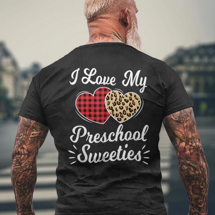 Heart Leopard Buffalo Plaid Valentines Day Preschool Teacher Men's T-shirt Back Print Gifts for Old Men