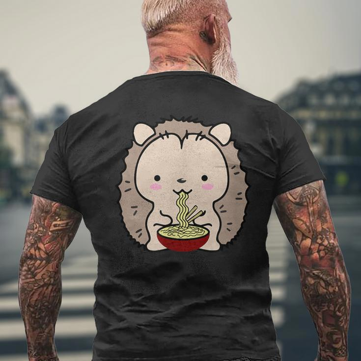 Hedgehog Eating Ramen Noodle Soup Cute Men's T-shirt Back Print Gifts for Old Men