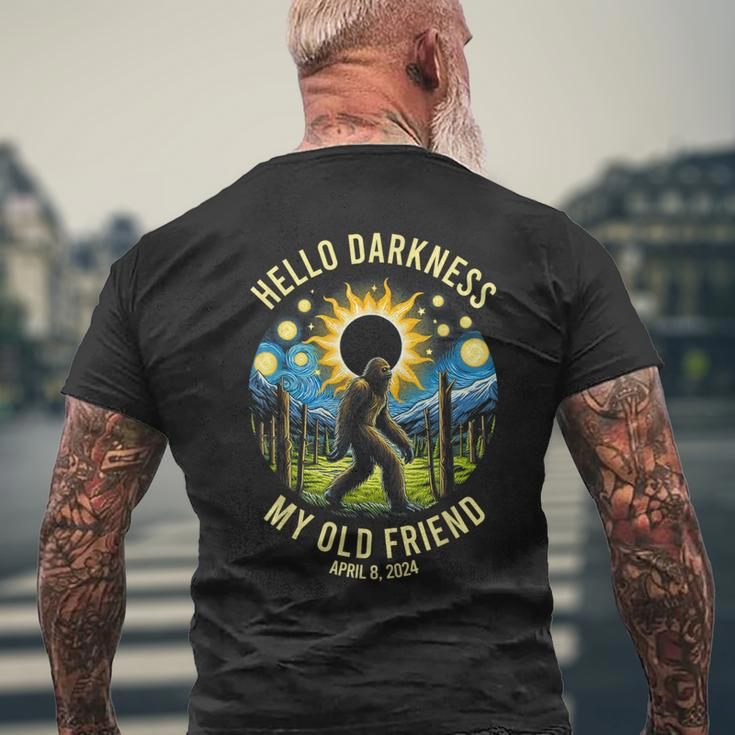 Hello Darkness My Old Friend Bigfoot Solar Eclipse 2024 Men's T-shirt Back Print Gifts for Old Men