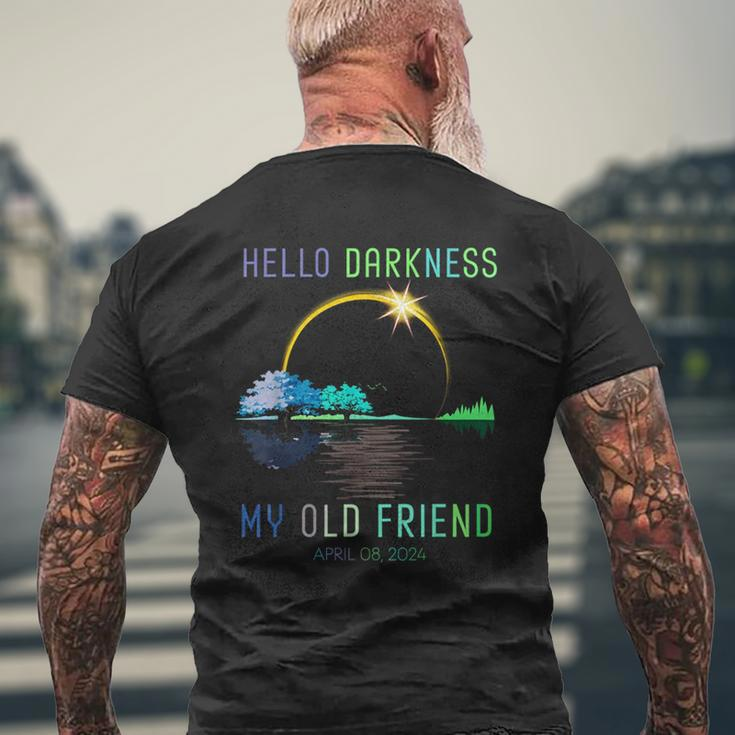 Hello Darkness My Old Friend Total Solar Eclipse Apr 8 2024 Men's T-shirt Back Print Gifts for Old Men