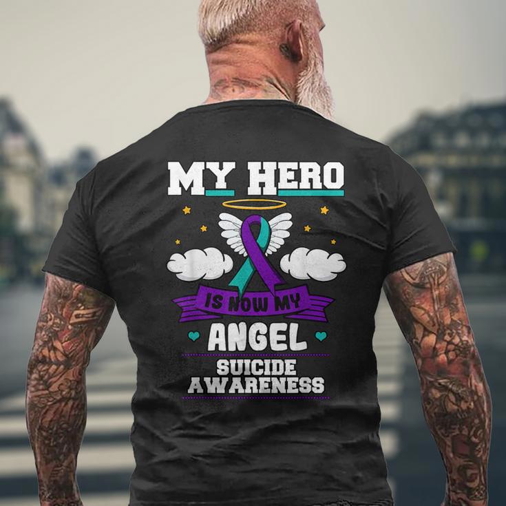 My Hero Is Now My Angel Suicide Purple Turquoise Semicolon Men's T-shirt Back Print Gifts for Old Men