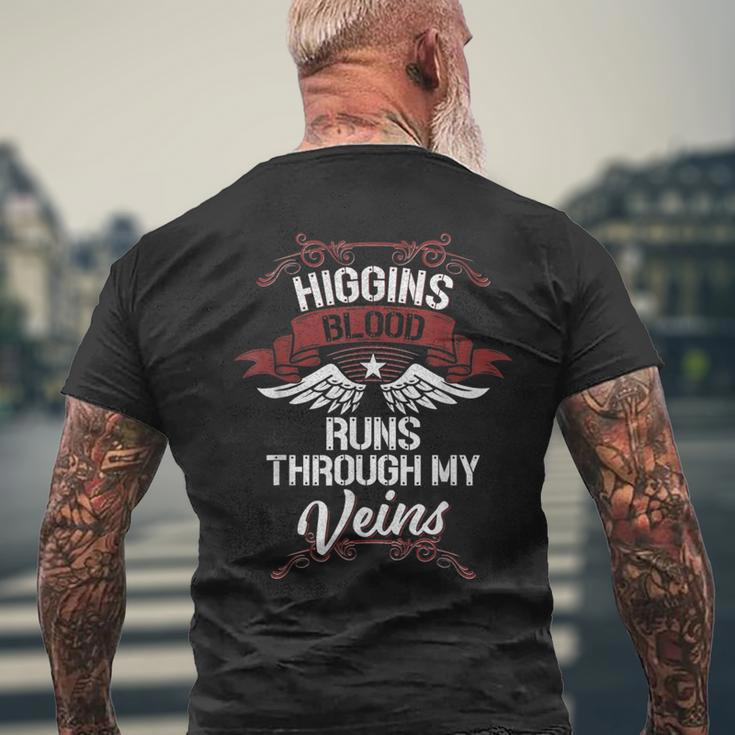 Higgins Blood Runs Through My Veins Last Name Family Men's T-shirt Back Print Gifts for Old Men