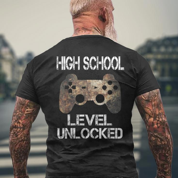 High School Level Unlocked Video Gamer First Day Of School Men's T-shirt Back Print Gifts for Old Men