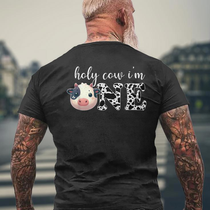 Holy Cow I'm One Cute Dairy Cow Farm Animal 1St Birthday Men's T-shirt Back Print Gifts for Old Men