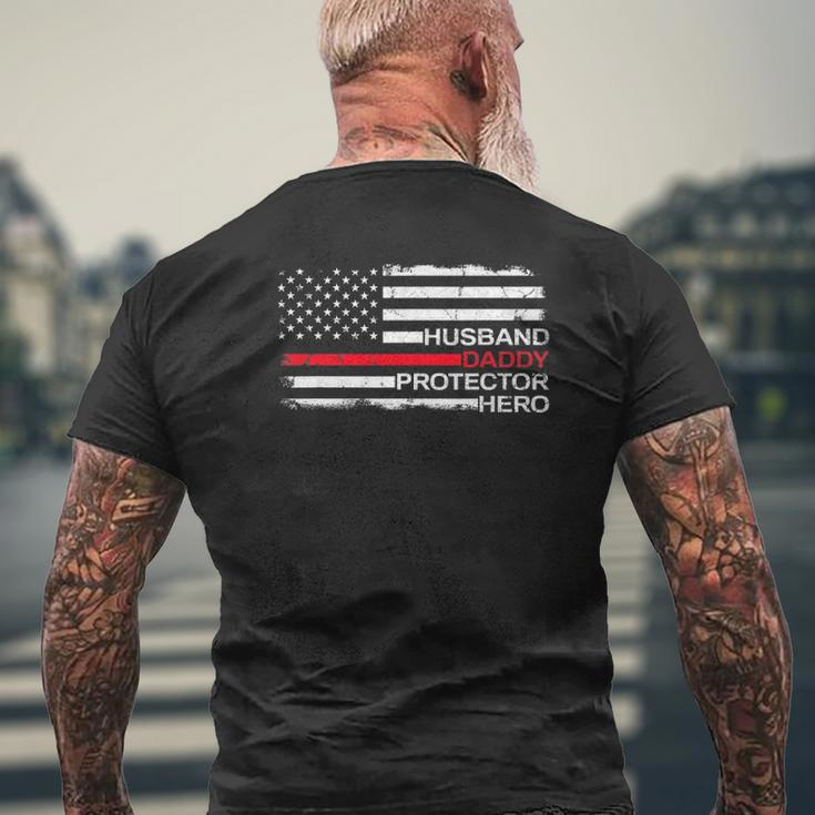 Husband Daddy Protector Hero Father Dad Firefighter Fireman Mens Back Print T-shirt Gifts for Old Men
