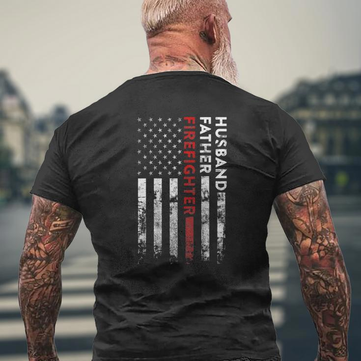 Husband Father Firefighter Thin Red Line American Flag Mens Back Print T-shirt Gifts for Old Men