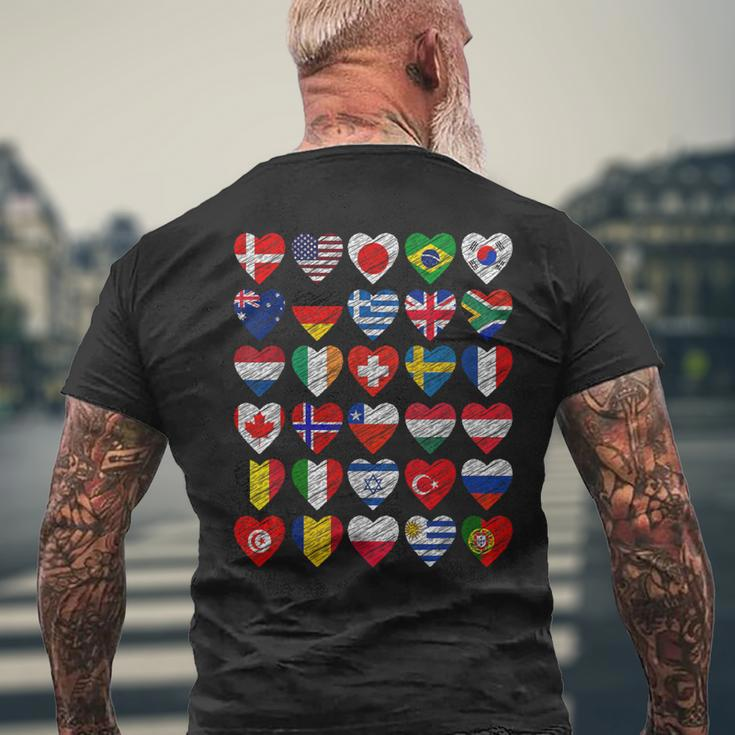 International Flags World Cute Hearts Countries Men's T-shirt Back Print Gifts for Old Men