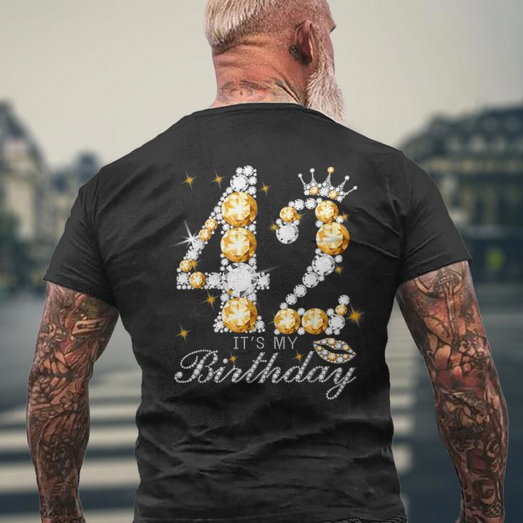 It's My 42Th Birthday Queen 42 Years Old Shoes Crown Diamond Men's T-shirt Back Print Gifts for Old Men