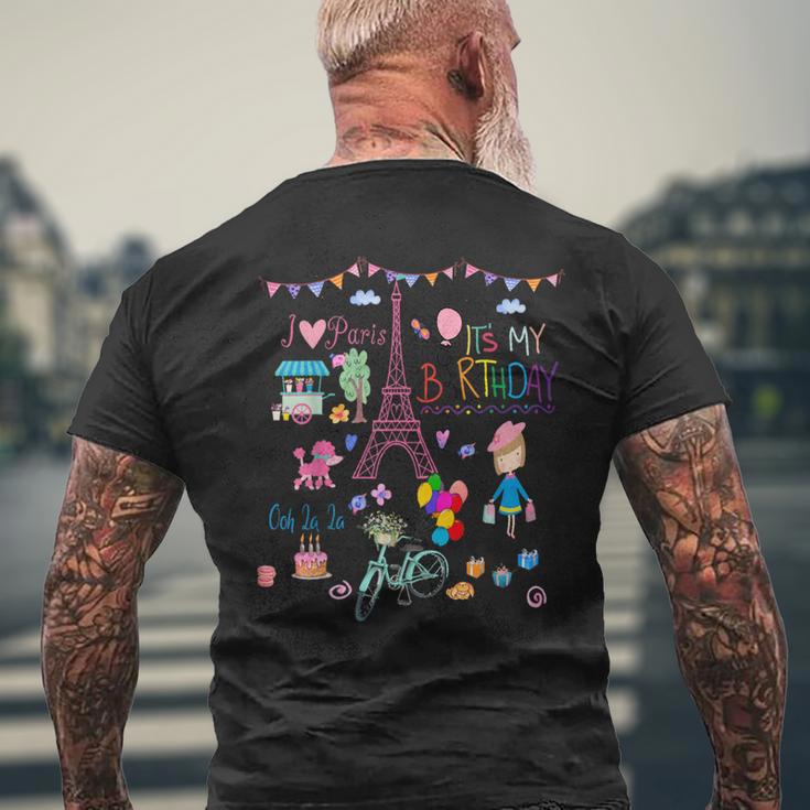 It's My Birthday I Love Paris Eiffel Tower & French Icons Men's T-shirt Back Print Gifts for Old Men