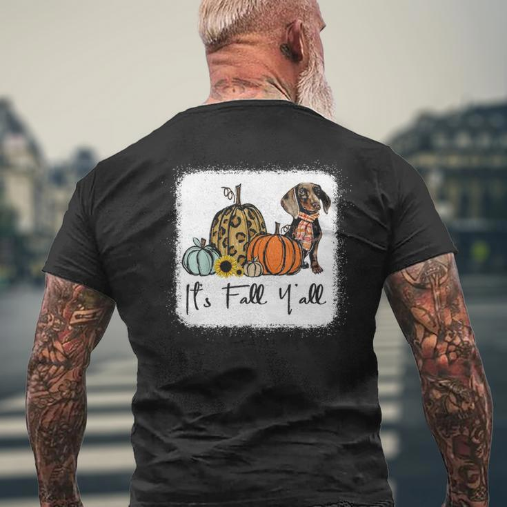 It's Fall Y'all Yellow Dachshund Dog Leopard Pumpkin Falling Men's T-shirt Back Print Gifts for Old Men