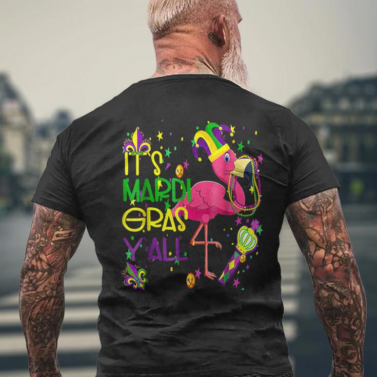 It's Mardi Gras Y'all Flamingo Jester Hat Mardi Beads Mens Back Print T-shirt Gifts for Old Men