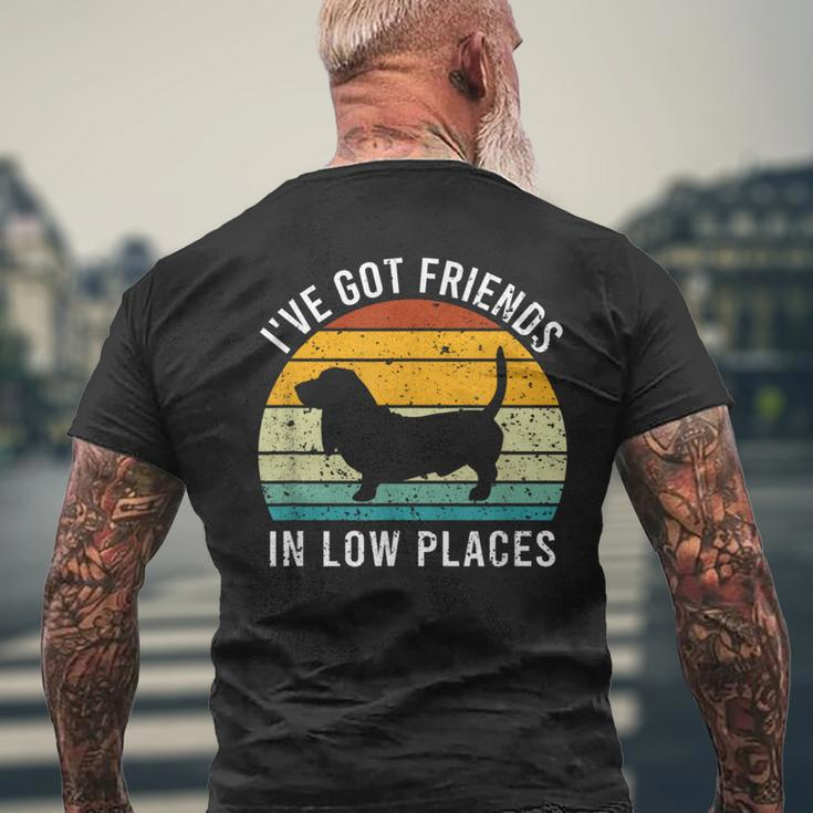 I've Got Friends In Low Places Basset Hound Retro Men's T-shirt Back Print Gifts for Old Men