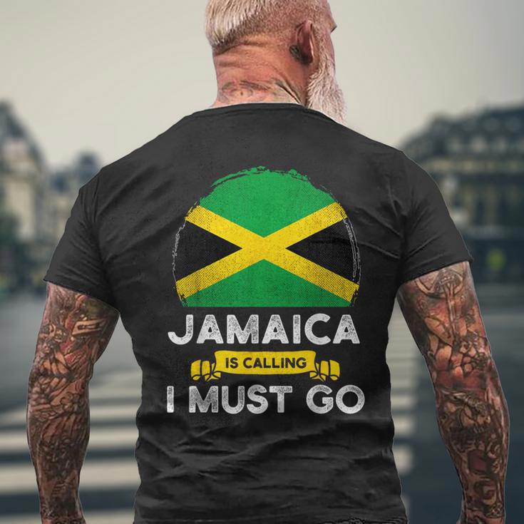 Jamaica Is Calling I Must Go Jamaican Heritage Roots Flag Men's T-shirt Back Print Gifts for Old Men