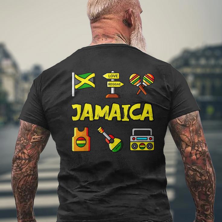 Jamaica Icons Jamaican Flag Love Reggae Guitar Maracas Men's T-shirt Back Print Gifts for Old Men