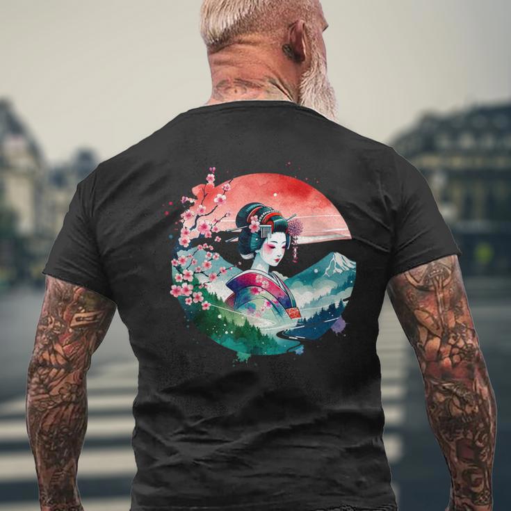 Japan Traditionell Landschaft Geisha Kirschblüte Retro Anime T-Shirt mit Rückendruck Geschenke für alte Männer