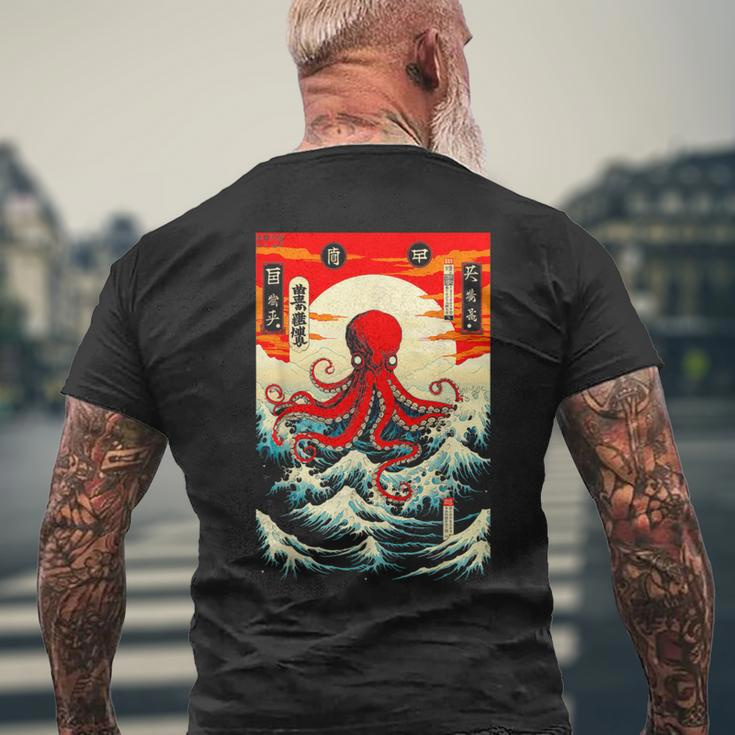 Japanese Octopus Waves Sun Japan Anime Travel Souvenir Men's T-shirt Back Print Gifts for Old Men