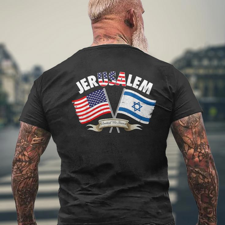 Jerusalem Israel Usa American Flag Men's T-shirt Back Print Gifts for Old Men