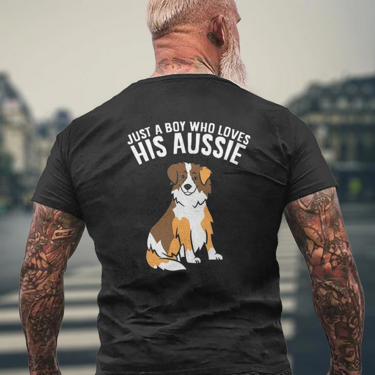 Just A Boy Who Loves His Aussie Dog Son Australian Shepherds Mens Back Print T-shirt Gifts for Old Men