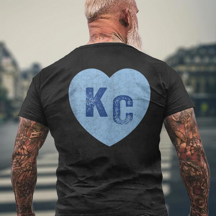 Kansas City Heart Kc Hearts I Love Kc Letters Blue Vintage Men's T-shirt Back Print Gifts for Old Men