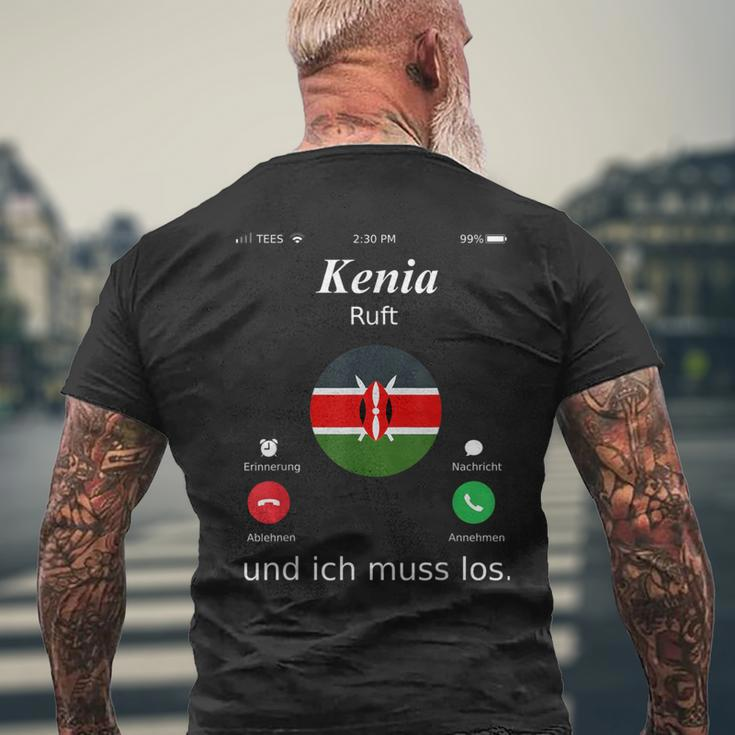 Kenya Ruft Und Ich Muss Los Kenya Flag T-Shirt mit Rückendruck Geschenke für alte Männer